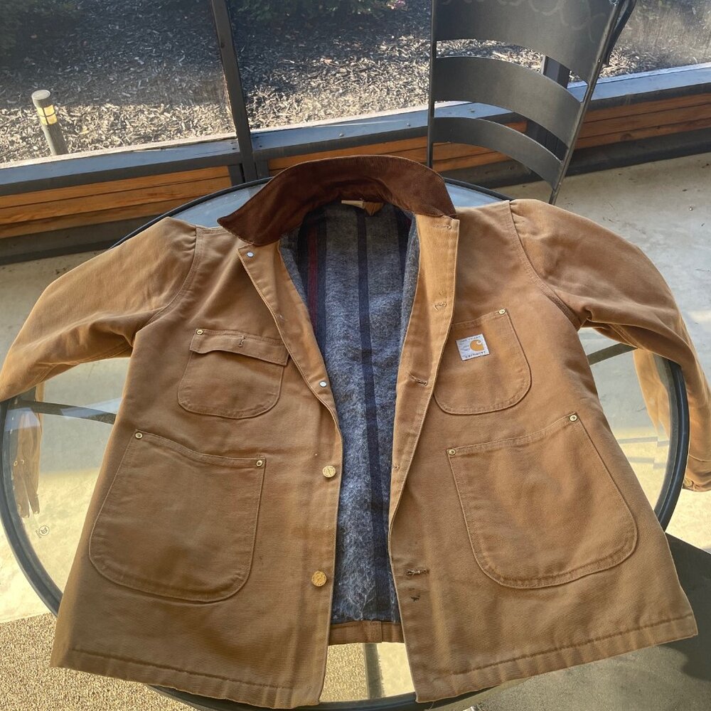 Vintage 1989 100 year Carhartt Duck Blanket Chore Coat (RN-14806 size 44)